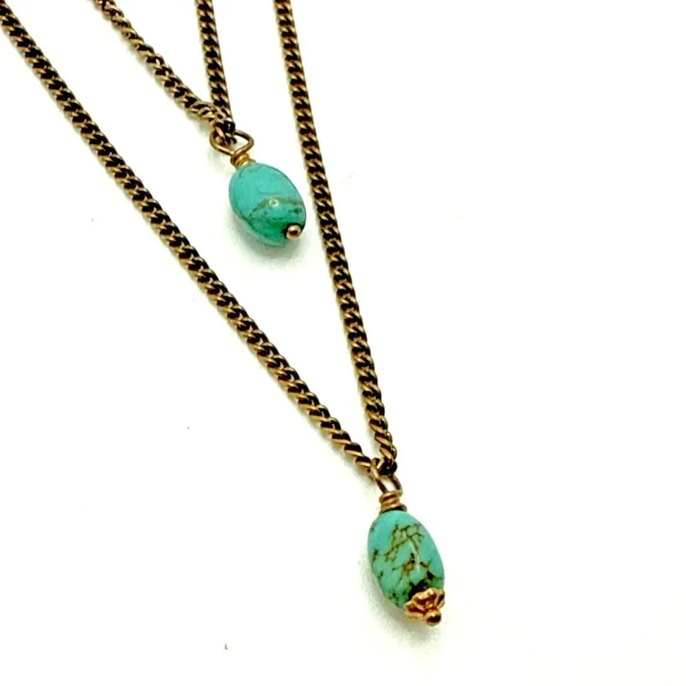 Vintage MARIE CHAVEZ Turquoise Stone Necklace Double Strand Boho 16